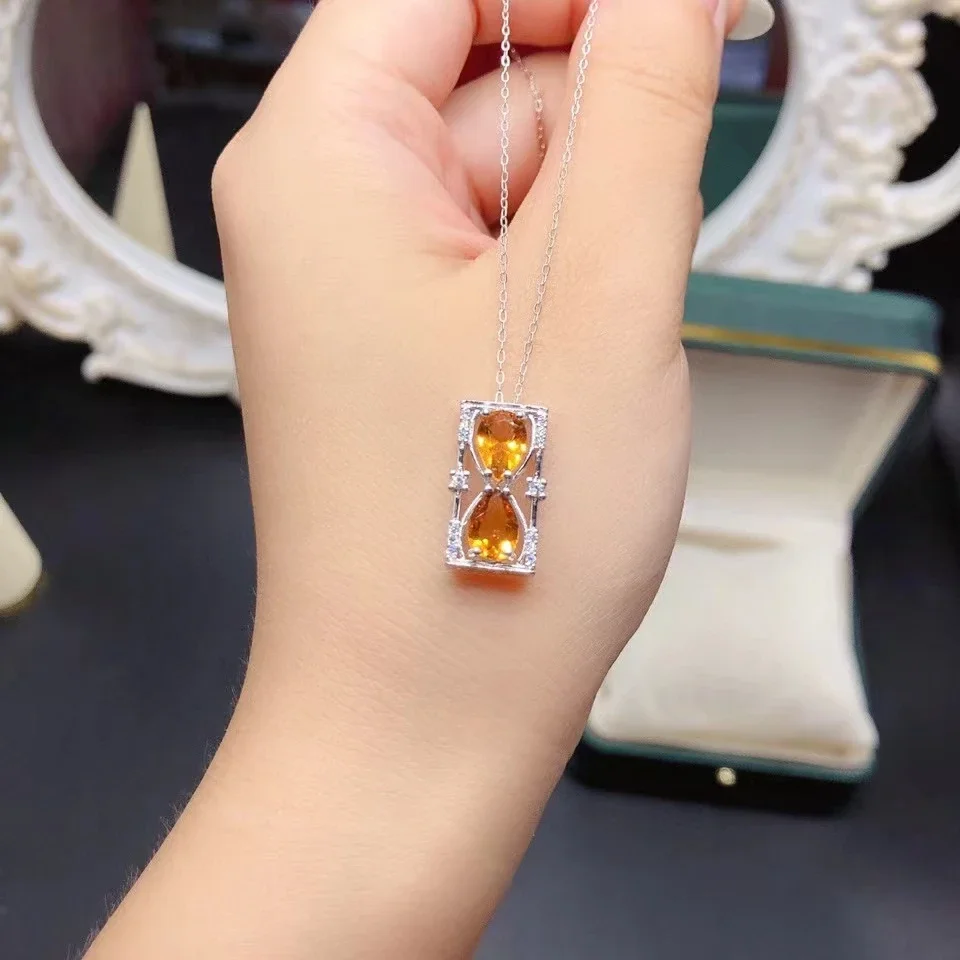 925 Silver Sandglass Pendant 5mm*7mm Total 1.2ct Natural Citrine Necklace Pendant Keep Shining 18K Gold Plated Citrine Jewelry