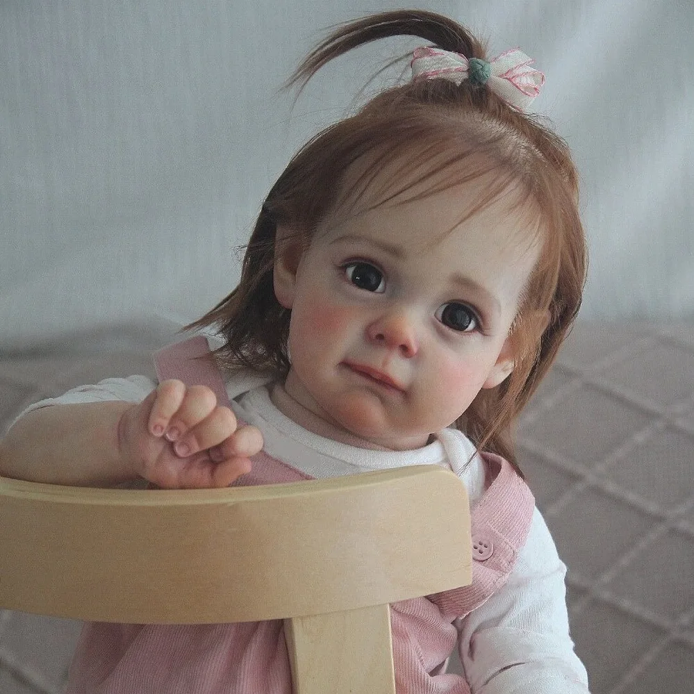 22-Inch Reborn Doll | Vinyl Lifelike Girl Toy, Pink Sundress, Hand-Rooted Hair, Realistic Face/Eyes/Skin, Posable, Collectible,