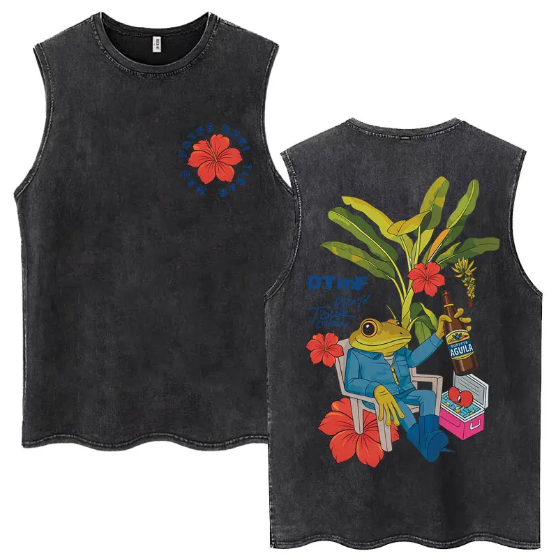 

Rapper Bad Bunny Washed Retro Tank Tops Debi Tirar Mas Fotos DTMF World Tour Sleeveless T Shirts Men's High Quality Cotton Vests