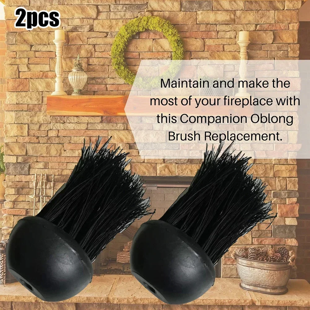 Pack Of 2 Replacement Round Hearth Brush Heads, 5 2cm Wide, 7 5cm Long, Coconut Palm Bristles, 3/8'' Threaded Hole