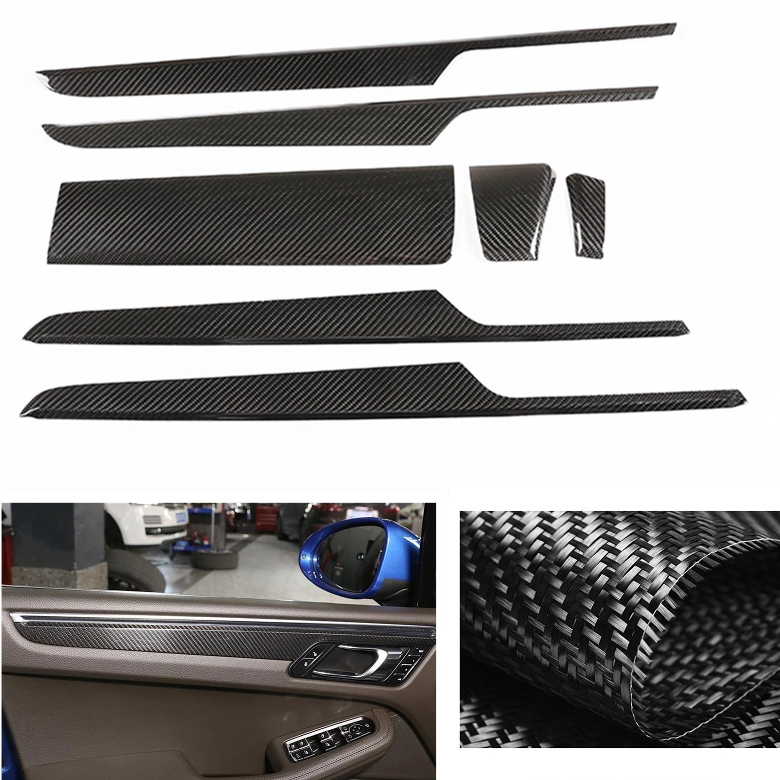 

7pc/set For Porsche Macan 2019-2020 Real Carbon Fiber Interior Center Console Dashboard Trim Inner Side Door Panel Cover Sticker