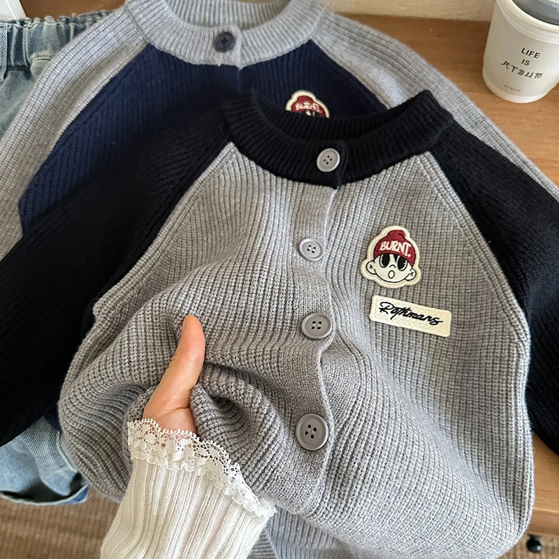

knitted cardigan coat boys children korean loose casual new fashionable cartoon spring autumn all-matching sweater