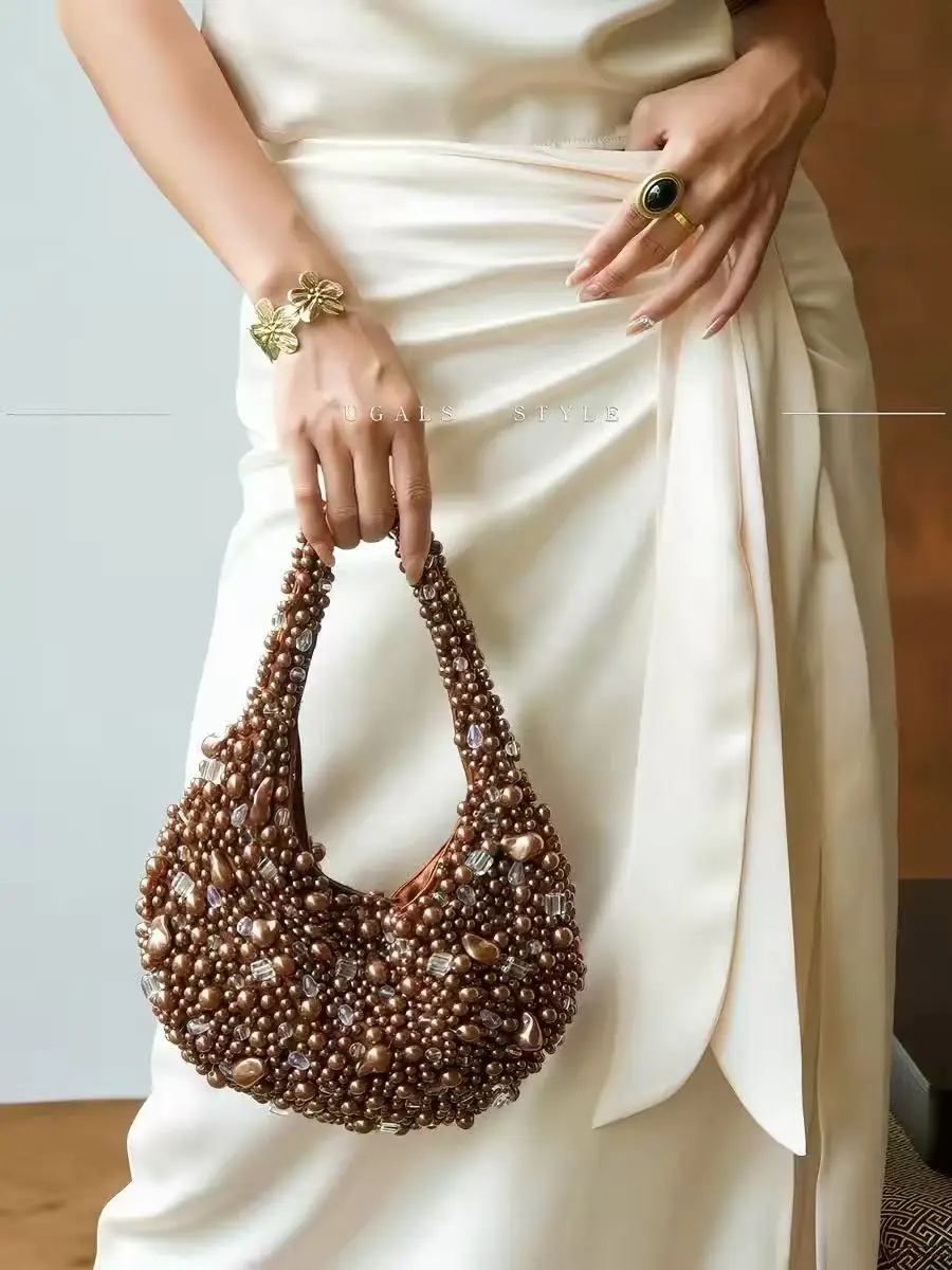 

Luxury Beads Beaded Handmade Clutch Purse Fashion Tassel Hobo Bag Wedding Party Banquet Bag Women Handbag Female Shoulder Bag