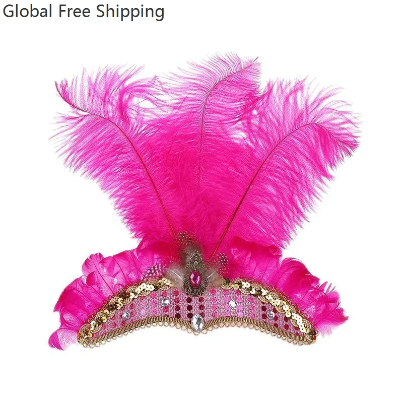 Women's Rave Party Crown Feather Tiara 1920s Pinup Stage Performance Headband Girls Feather Tiara Cosplay Carnival Accessories