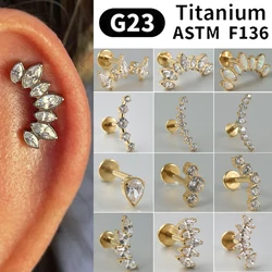 1PC Seven CZ Paved Cartilage Earrings Stud G23 Solid Titanium16G Internally Threaded Zircon Helix Ear Tragus Piercing Jewelry