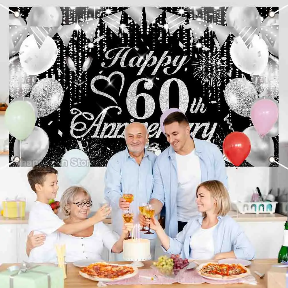 25/60/50th Happy Anniversary Banner Party Backdrop For Photo Black Happy Birthday Adult Theme Party Decoration Supplies DIY Back