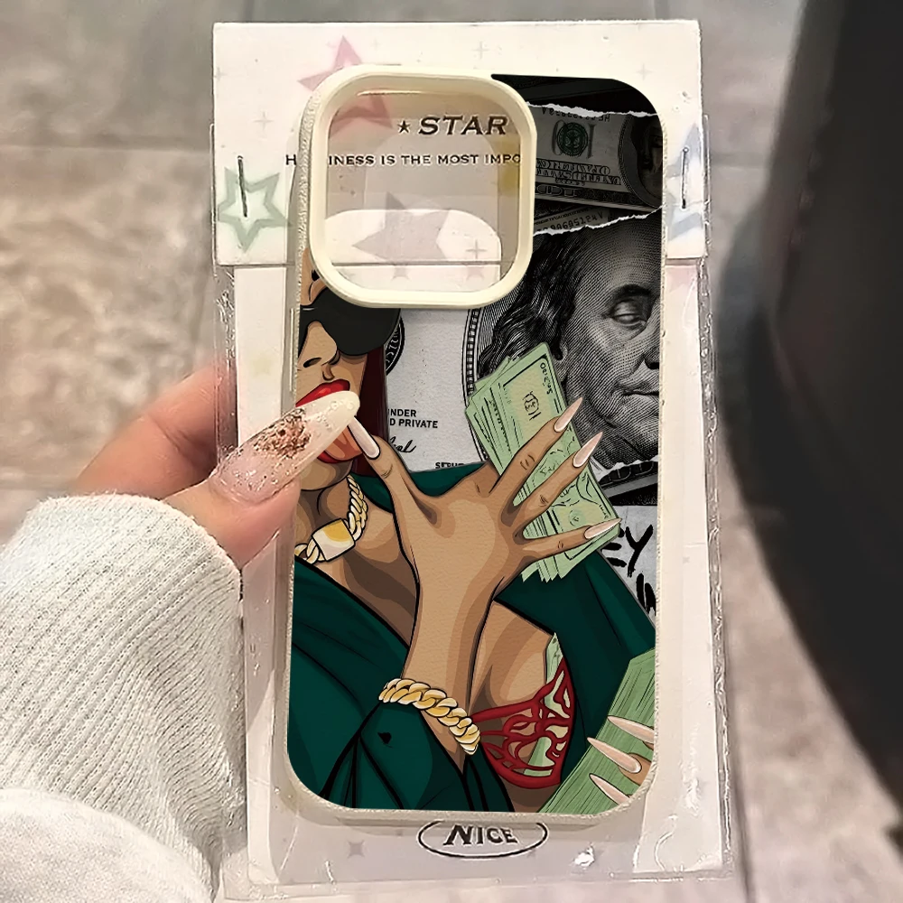 Schöne Frau Dollars Handyhülle für iPhone 17 16 15 14 13 12 11 Pro Max 16 15 14 Plus 17 16 15 Pro 17Air Silikon Matte Hülle – Detail 1