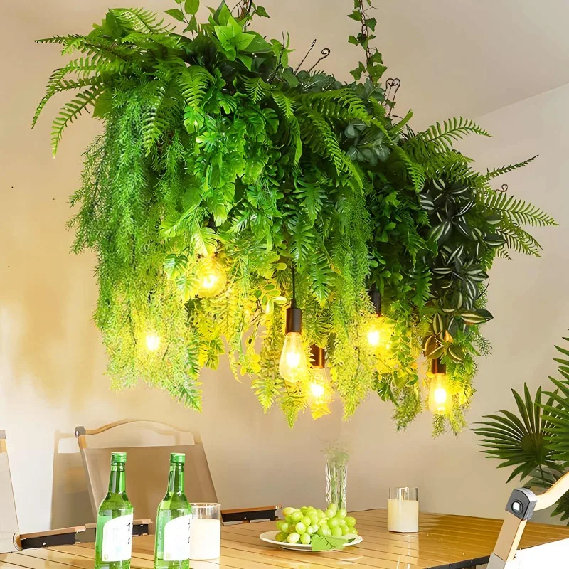 Industrial Plant Pendant Light, Creative Greenery Decor Ceiling Lamp for Garden Restaurant Long Table