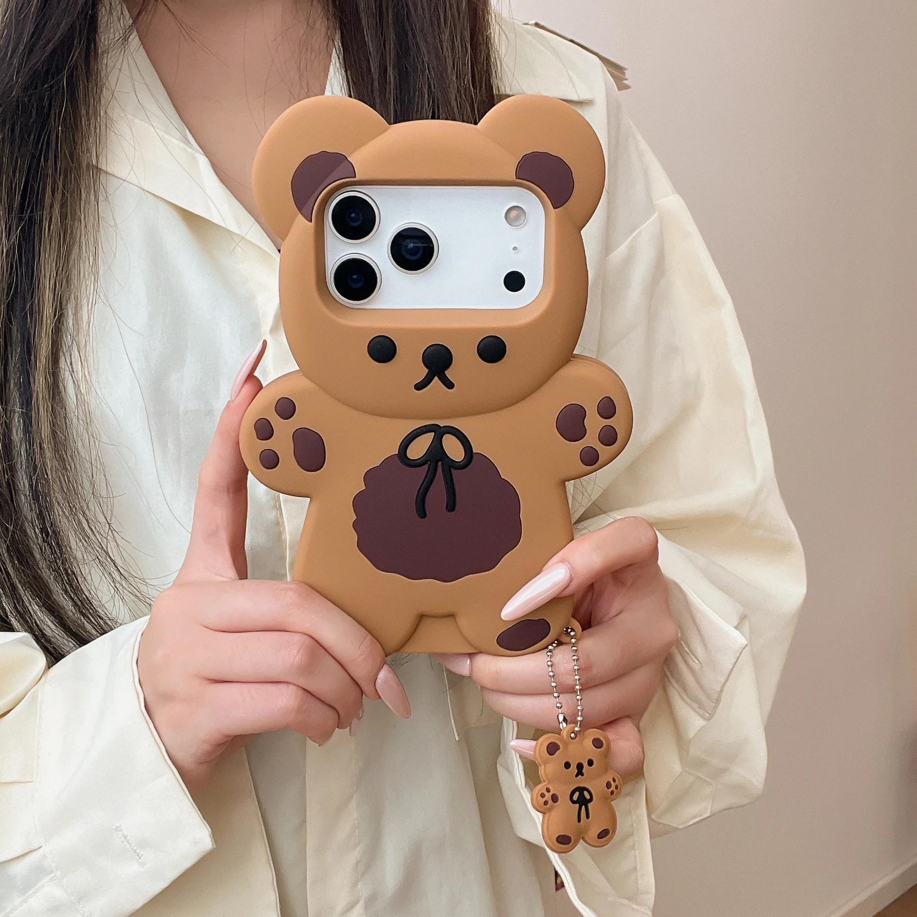 Etui na telefon iPhone 17 Pro Max 11 12 Mini 15 14 13 16E Pro Max 7 8 Plus Xs Max Xs 3D, urocze, zabawne, z kreskówkowym misiem, miękka silikonowa obudowa — zdjęcie produktu 4