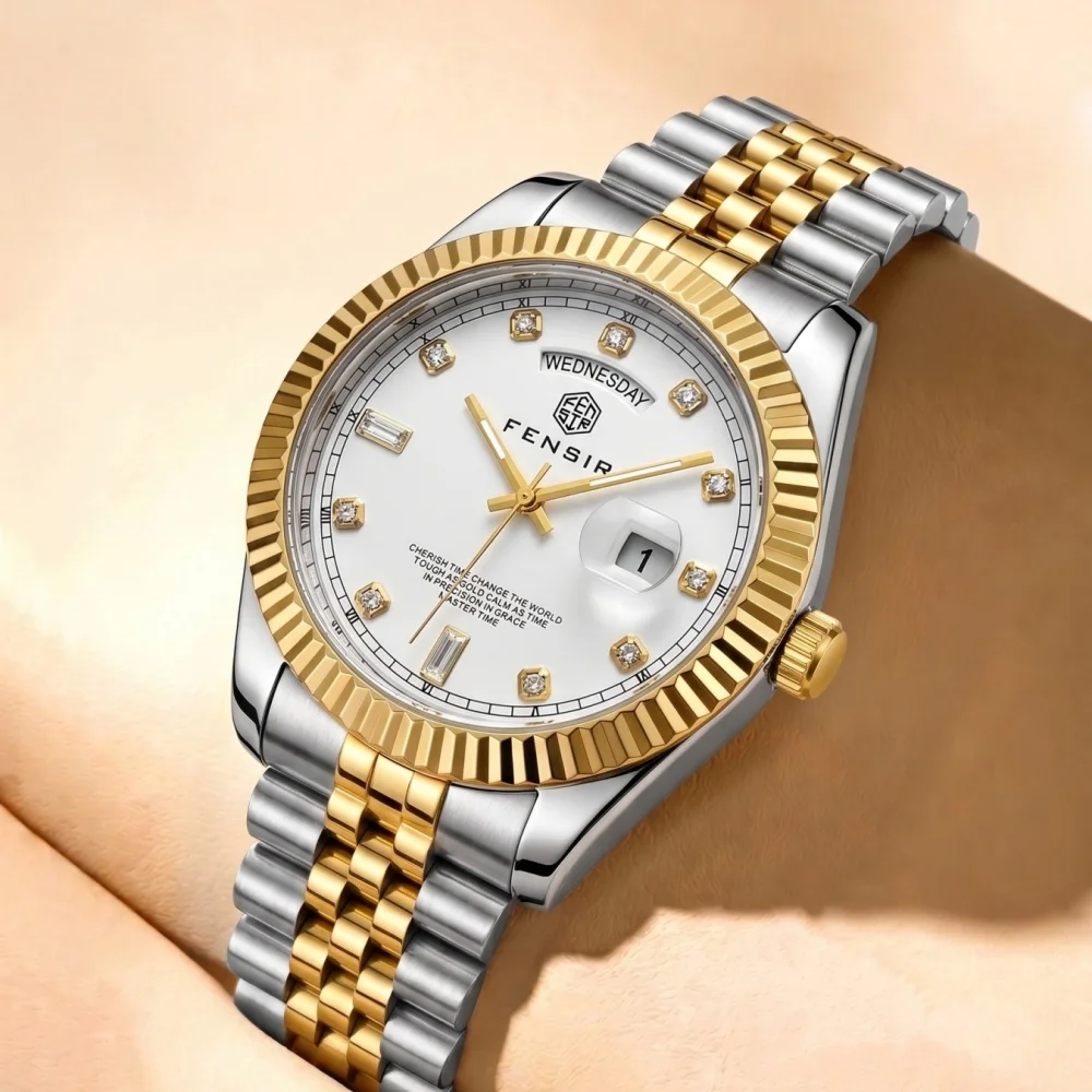 Luxurious High-End Business Men's Watch, Round Dial, Waterproof Calendar Display, Butterfly Clasp Stainless Steel Strap, High Aesthetic Value, Light Luxury, Fashionable, Simple, Stylish, Versatile Men's Watch, Suitable for Wearing in Various Occasions