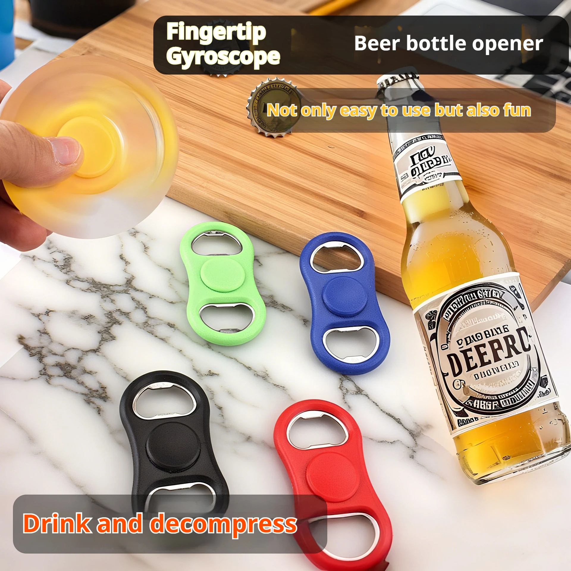 Rotatable Fidget Spinner Bottle Opener Dual‑Head Portable Beer Opener Stress Relief Toy Bar Party Kitchen Accessory Tool