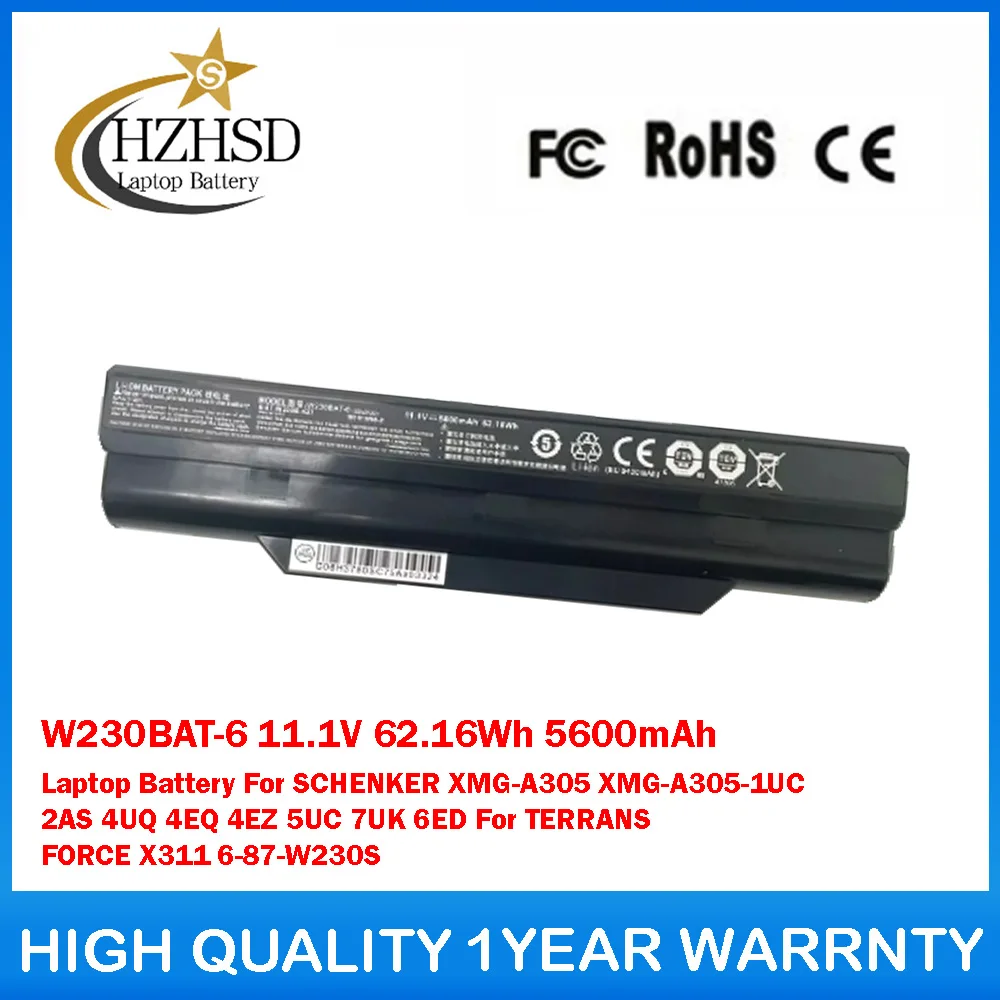 

W230BAT-6 11,1 В 62,16 Втч 5600 мАч Аккумулятор для ноутбука SCHENKER XMG-A305 XMG-A305-1UC 2AS 4UQ 4EQ 4EZ 5UC 7UK 6ED Для TERRANS FORCE