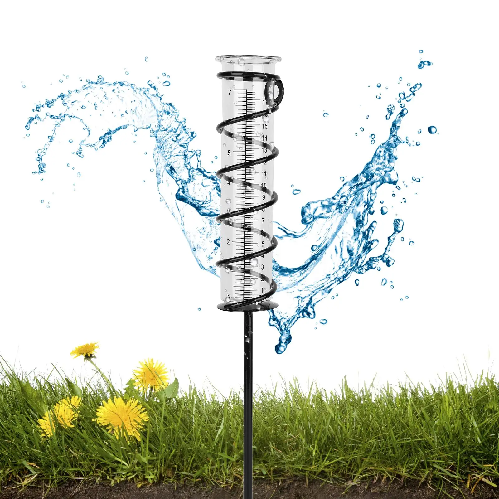 7Inch Large Capacity Glass Rain Guage Outdoor Detachable Rain Guages With Stake Metal Spiral Sape Accurate Rain Gauge For Garden