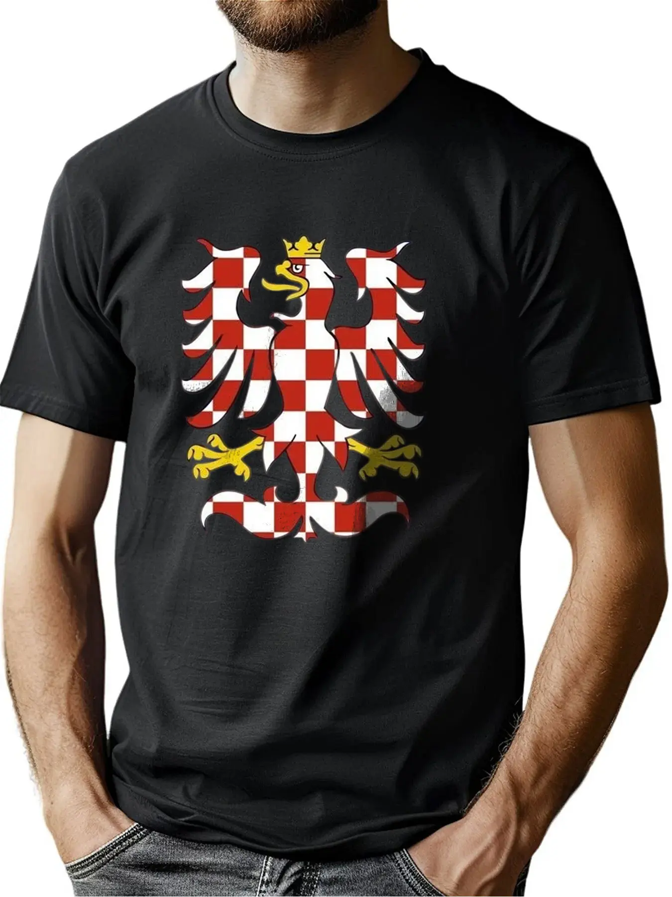 

Pure Cotton Regal Eagle Print Tee Heraldic Design For Men And Dads Halloween Festive Comfort Wear​