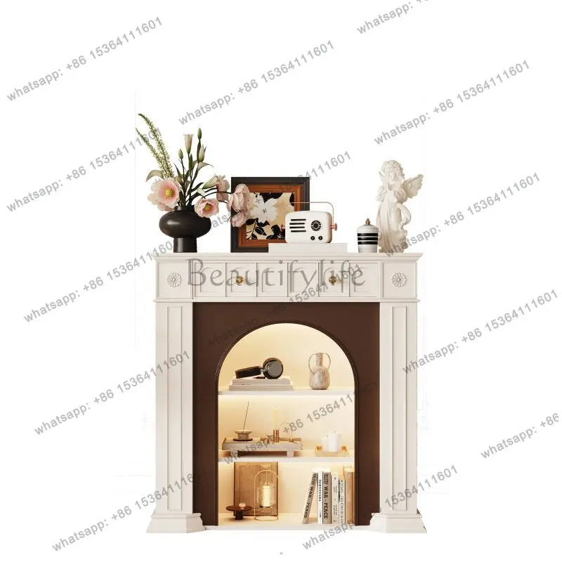 

French retro fireplace cabinet solid wood decoration simulation fire fireplace cabinet can be customized