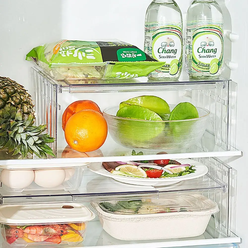 

Detachable Extendable Refrigerator Shelf Stackable Adjustable Height Transparent Desktop Stand Large Load Bearing 2-Level Height