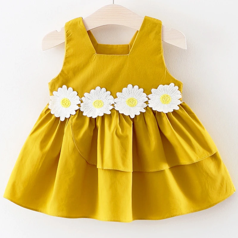 Summer Newborn Girls Clothes Korean Cute Flowers Sleeveless Cotton Dresses Toddler Princess Dress Baby Boutique Clothing BC159