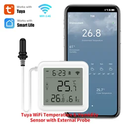 Tuya WiFi Sensor de Temperatura e Umidade, Sonda Externa, Higrômetro Doméstico Inteligente, Monitoramento de Aplicativos, Plantas, Aquário, Janela