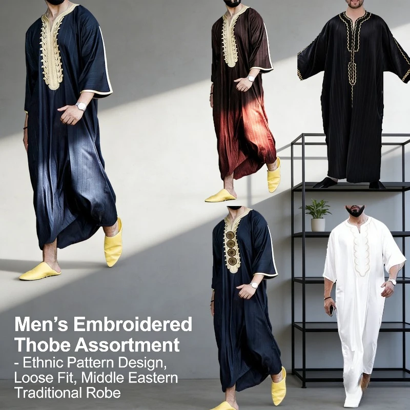 2026 sommer männer Tragen Arabisch Robe Lose V-ausschnitt Kurzarm Nahen Osten Männer der Muslimischen Kleidung