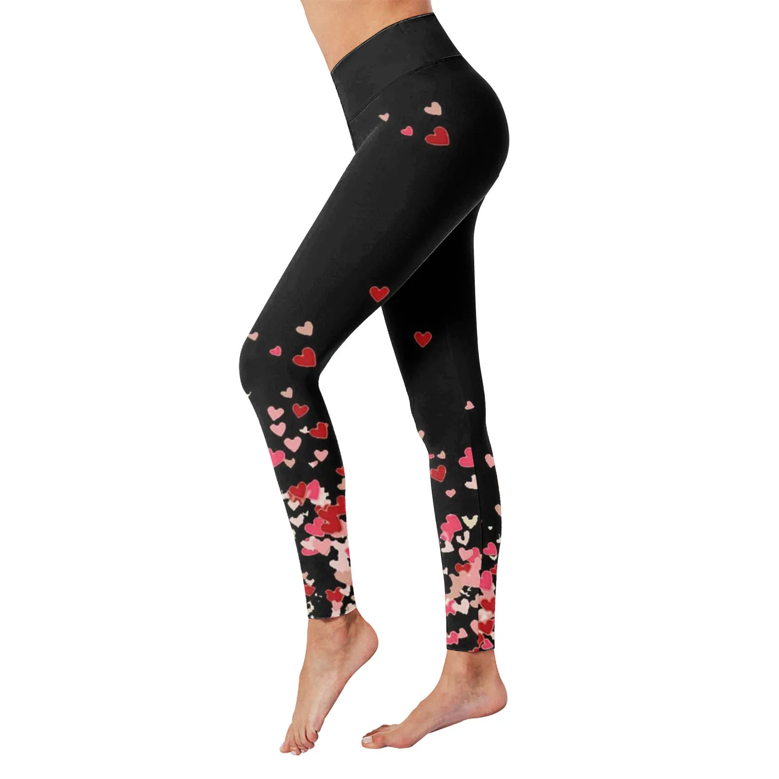 Leggings con estampado de corazón de amor para mujer, Pantalones de tiburón de cintura alta, mallas deportivas Push Up, Pantalones de gimnasio, serie del día de San Valentín