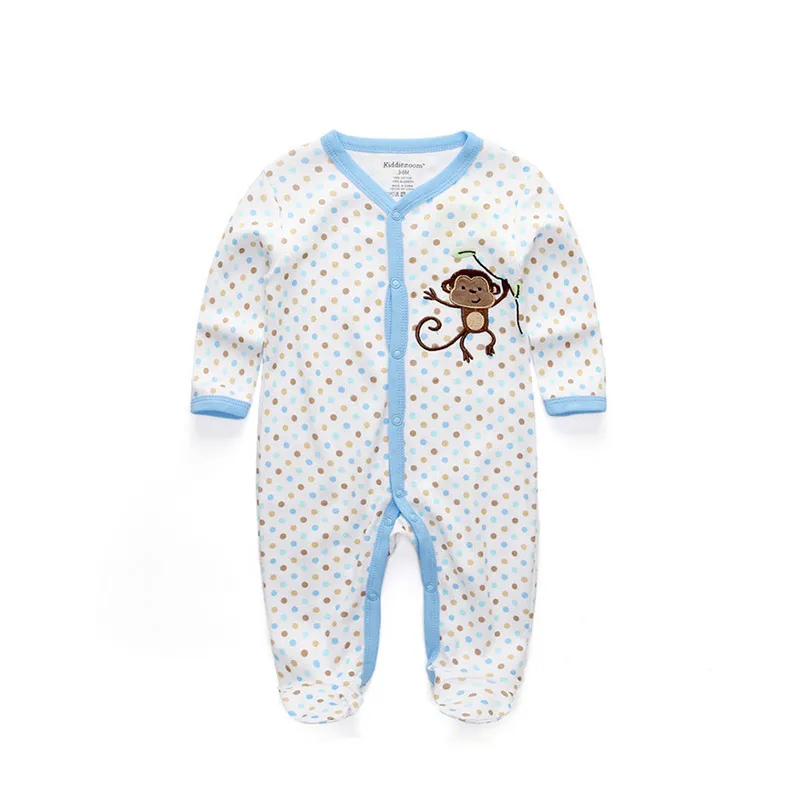 Kiddiezoom Fashion Blue Monkey Print Unisex long Sleeve Causal Baby Girl Rompers Soft 100%Cotton Newborn Clothing