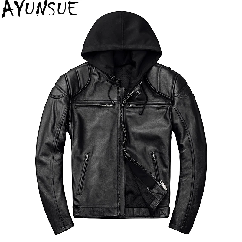 

AYUNSUE Genuine Leather Mens Jacket Autumn Men Clothing New Motorcycle Coats Cowhide Black Jackets Jaquetas Masculina De Couro