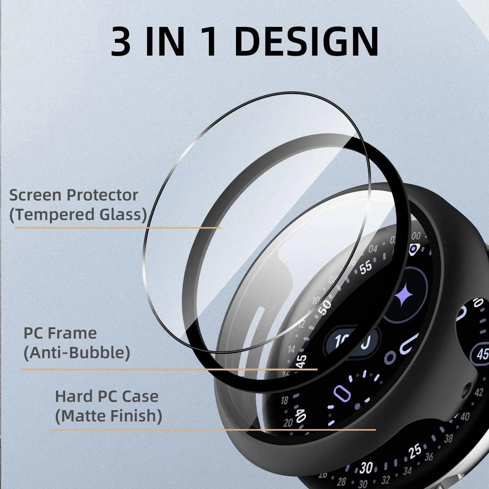 PC Case+HD Tempered Glass for Google Pixel Watch 5 4 45mm All-Around Bumper Screen Protective Shell Pixel Watch 5 4 41mm Cover