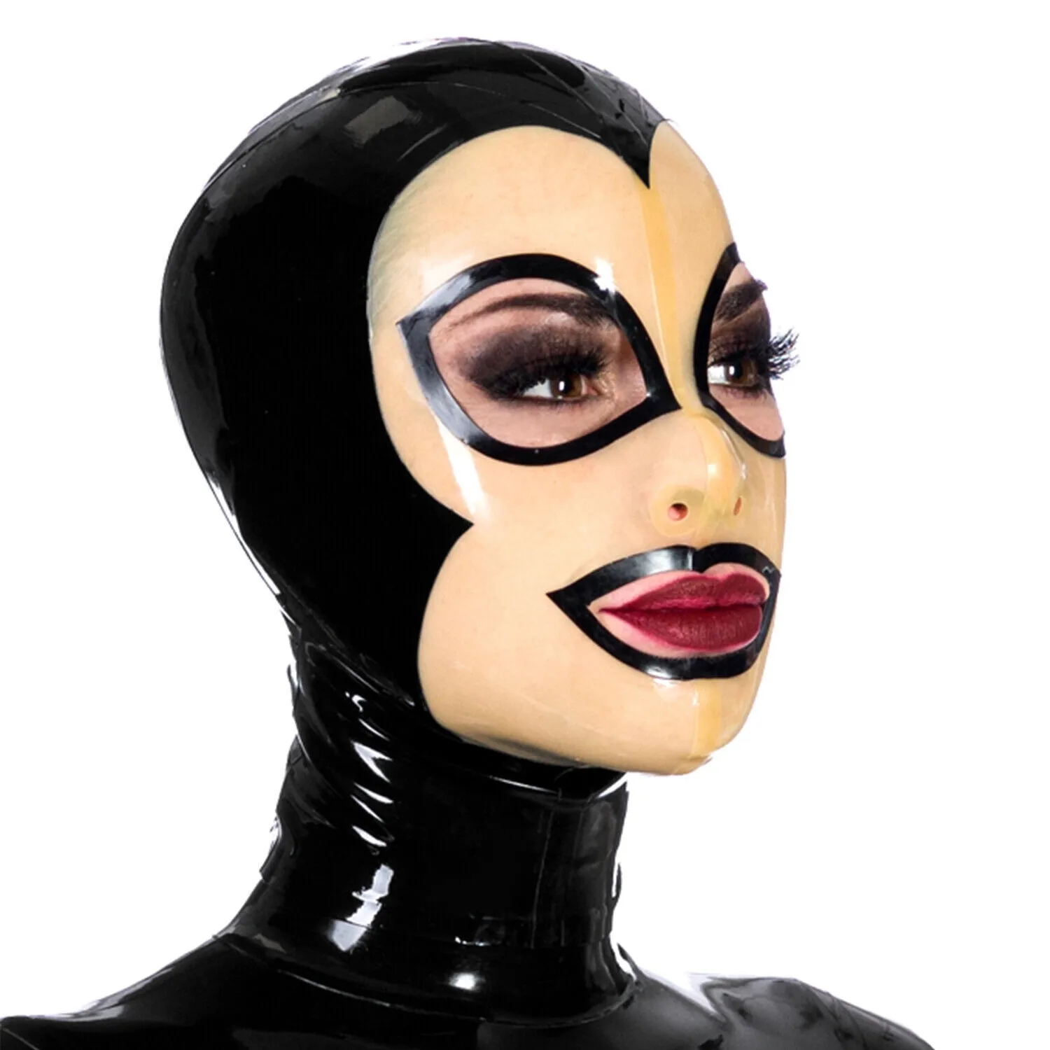 

Black Latex Mask with Transparent Face and Open Eyes Oral Rubber Mask