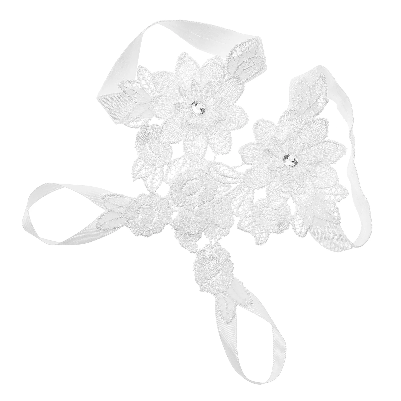 الرجعية روز خلخال المرأة زهرة بيضاء الزفاف سلسلة القدم أنيقة حجر الراين مريحة مطاطا تناسب شاطئ الزفاف