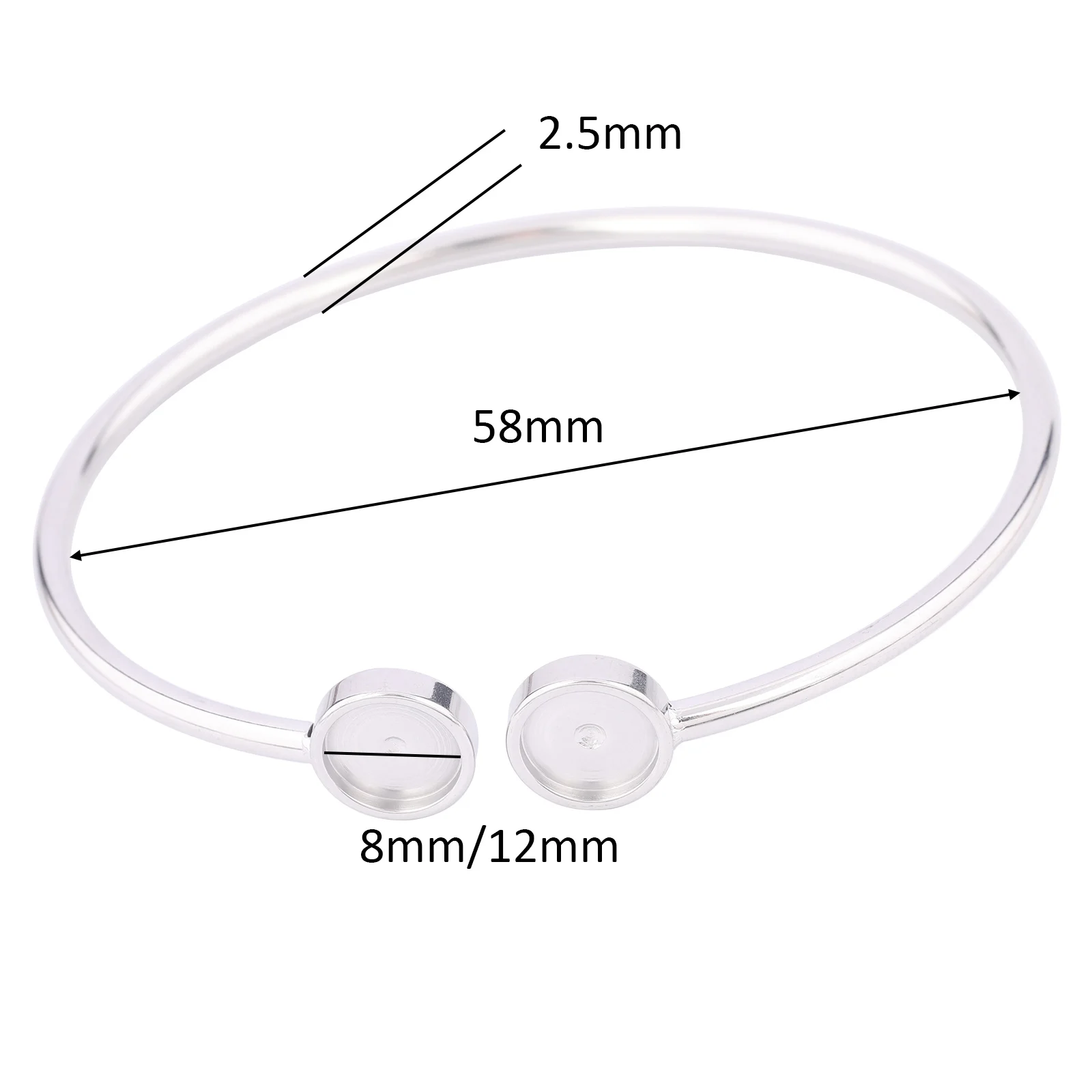 2pcs Stainless Steel 58mm Bendable Cuff Bracelet Base Settings Rose Gold 8mm Cabochon Bangle Bezel Blanks Diy jewelry Findngs image 2