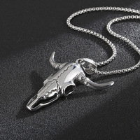 Punk Bull Skull Pendant Necklace High Polished Stainless Steel Cow Skull Pendant for Men Boys Hip Hop Jewelry Gift Dropshipping
