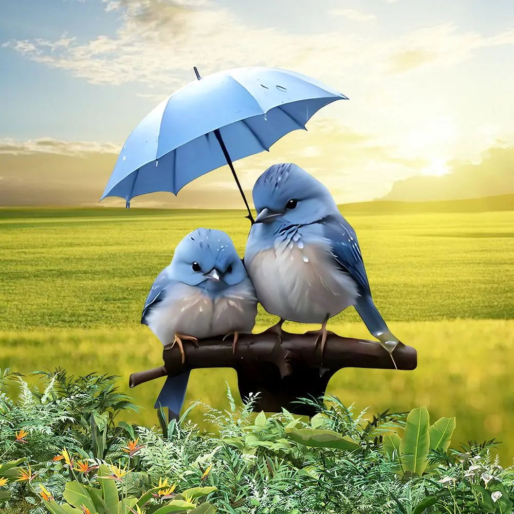Vivid Blue Bird Garden Stake With Umbrella Acrylic Yard Art Outdoor Decorative Lawn Ornament For Garden Backyard Decoration