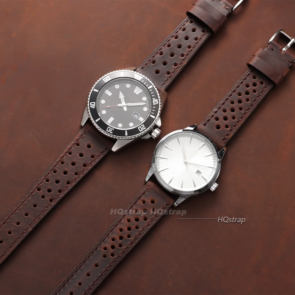 Atmungsaktives Rindsleder-Uhrenarmband, 18 mm, 19 mm, 20 mm, 21 mm, 22 mm, 24 mm, Retro-Lederarmband für Seiko-Uhrenarmband, Schnellverschluss-Armbänder – Detail 5