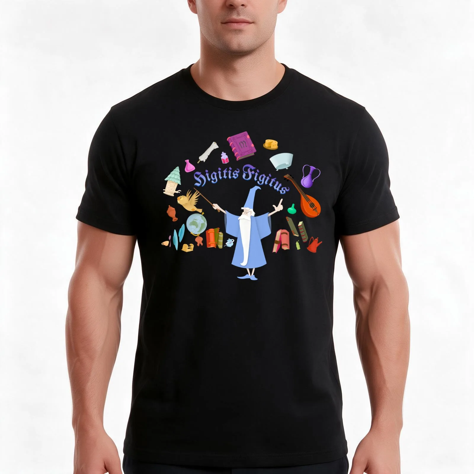 Merlin Spell T-Shirt, Summer Casual Cotton Tee, Oversized Streetwear Tops, Vintage Graphic Print, Loose Fit Short Sleeve