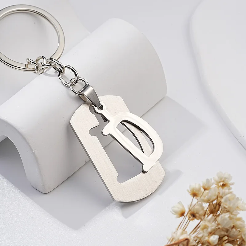 Stainless Steel A-Z Hollow Swing Initial Letters Key Chain Alphabet KeyChain Men Women Keyring Couple Jewelry Gift Car Key Ring