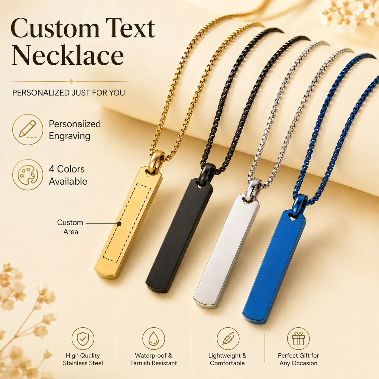 Custom Name Necklace Laser Engraving Personalized Text Stainless Steel Chain DIY Gift Custom Name Pendant Necklace - view 3