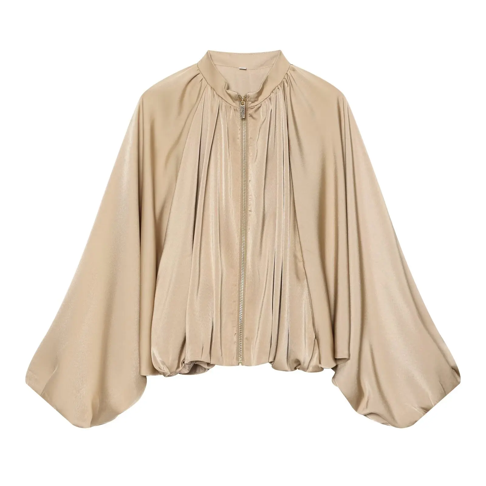 KONDALA Damen Casual Satin Bomberjacke Trendige High-Street Reißverschlussjacke Neu 2026 Frühherbst Elegante Schicke Puffärmel-Jacke – Detail 2