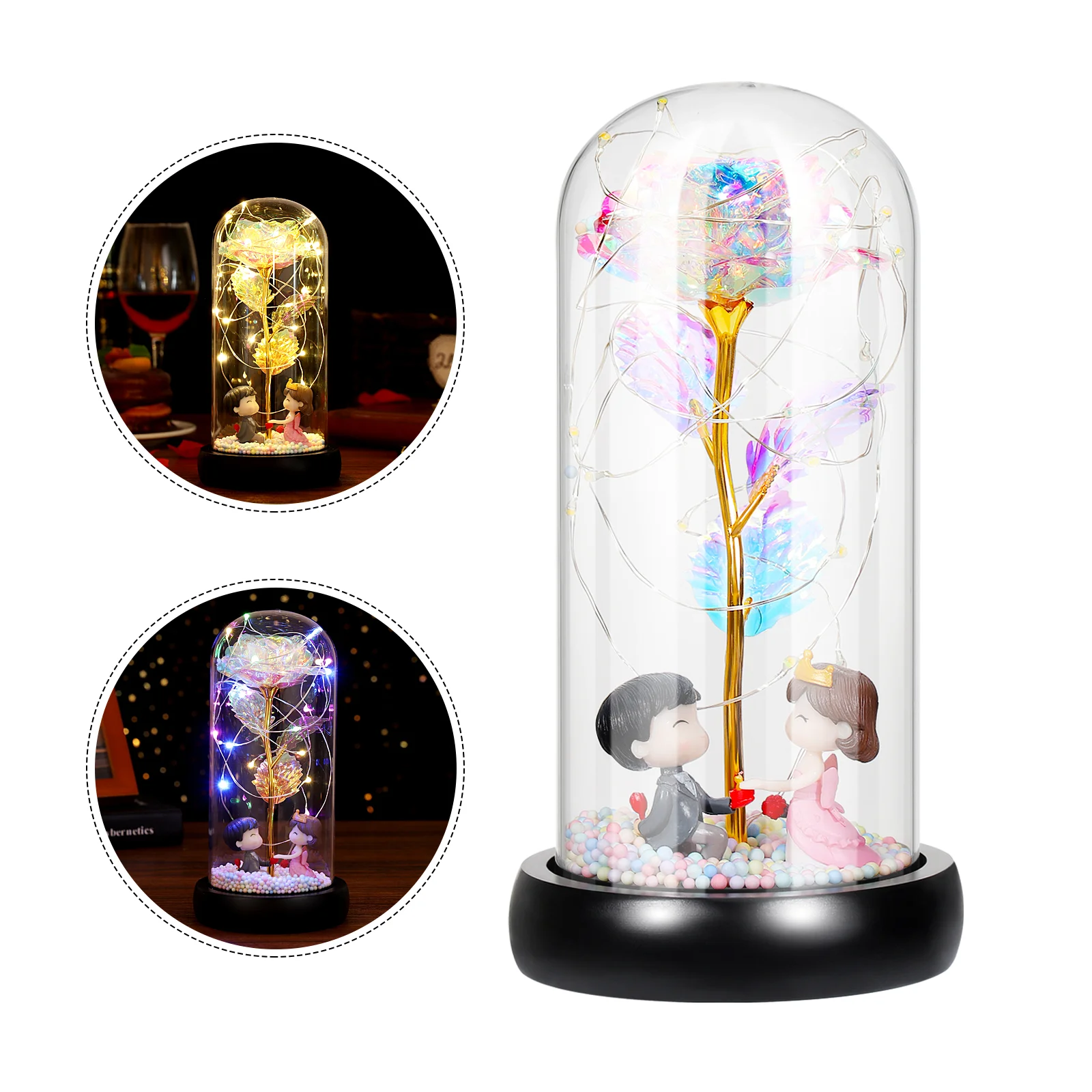 

Golden Foil Rose in Glass Dome LED Lights Gift Box Valentine's Day Mother's Day Anniversary Wedding Home Party Decoration