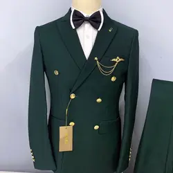 Traje Formal de negocios para hombre, esmoquin marrón, chaqueta de Metal con doble botonadura para novio de boda (Blazer + pantalones), 2024