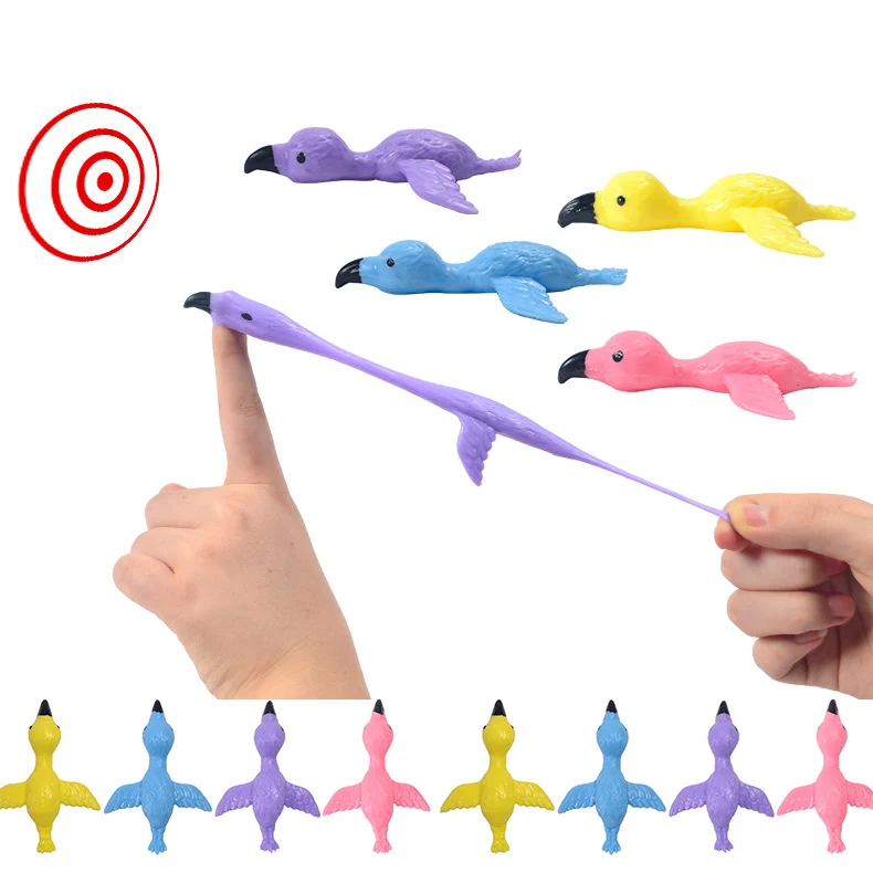 

5PCS Catapult Launch Flamingo Fun and Tricky Slingshot Practice Flamingo Elastic Flying Finger Birds Sticky Toys Decompression