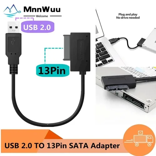 Adaptador USB 2,0 a Mini Sata II, Cable convertidor de 13 pines para ordenador portátil, CD/DVD ROM, unidad delgada, HDD