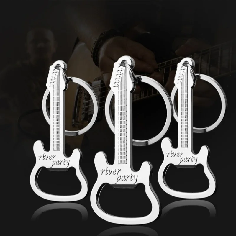 Neue 2 Stücke Gitarre Schlüsselanhänger Multitool Flaschenöffner, Coole Gitarre-förmige Tasche Multi Tool Bieröffner Schlüsselanhänger für Männer Musikliebhaber – Detail 3
