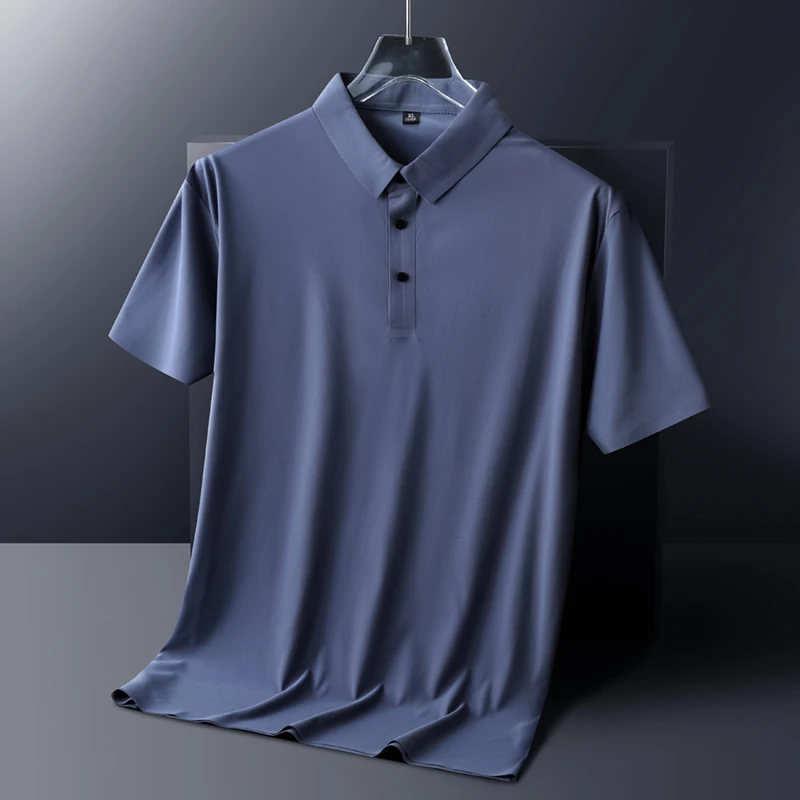 New Handsome Advanced Ice Silk Polo Shirts Men Short Sleeved 2024 Summer Business Casual Seamless Breathable Soft Men\'s Clothing