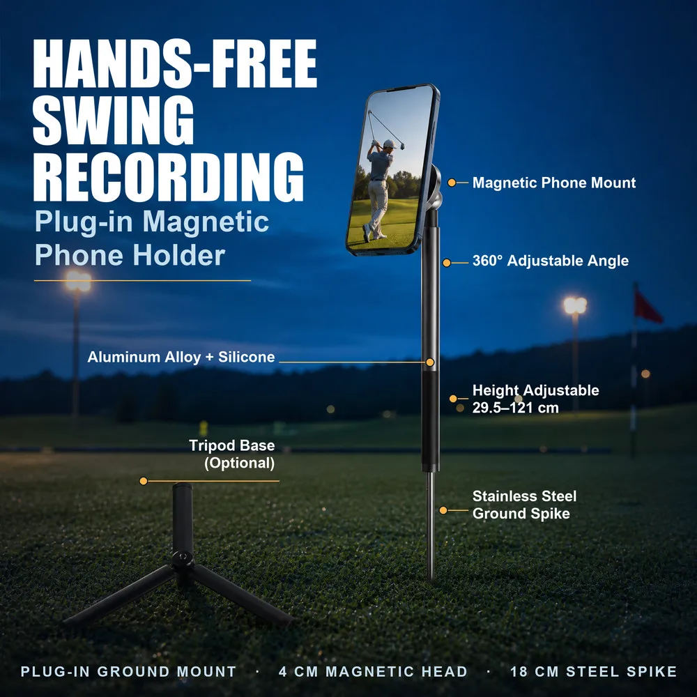 Golf Ball Head Mobile Phone Magnetic Stand Tripod Selfie Stand 360° Horizontal Rotation Secure Adhesion Portable Outdoor Stand