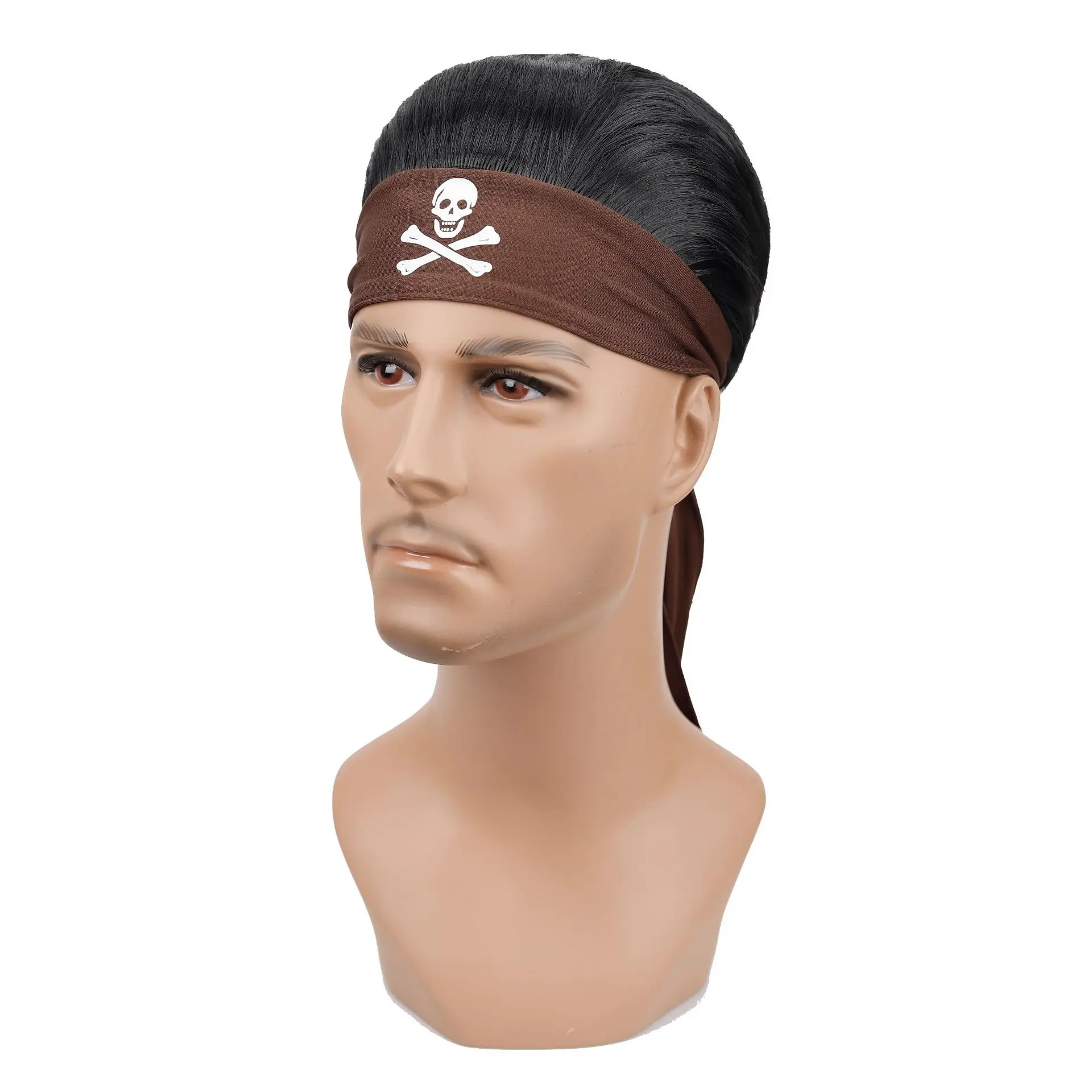 

Synthetic Wig with Headband Pirate Hairstyle Short Black Hair Natural Looking for Men's Cosplay Wig & Party Use