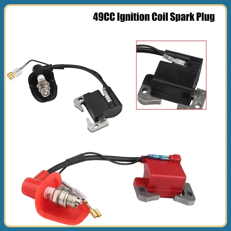 Red/Black Ignition Coil with Spark Plug for 43cc 47cc 49cc Mini Quad Pocket Dirt Bike ATV 2-Stroke Engine Accessories