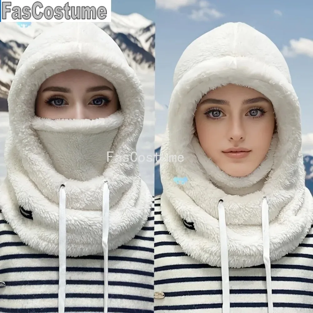 Fluffy Winter Hat for Unisex for Men Women Anti-Frost Face Mask Thermal Scarf Head Cover with Thick Windproof Ear Protection Cap