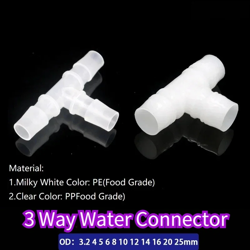 

5/10pcs Water Connector PP PE Food Grade OD3.2mm~25mm T Type 3-way Splitter Tube Hose Irrigate Pagoda Joint Adapter Tapered Head