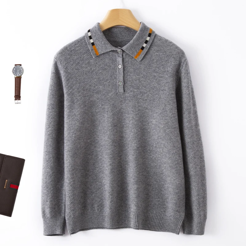 

100% Merino Wool Sweater Men's POLO Collar Long Sleeves Pullover 2025 Spring/Autumn New Fashion Knit Business Casual Menswear