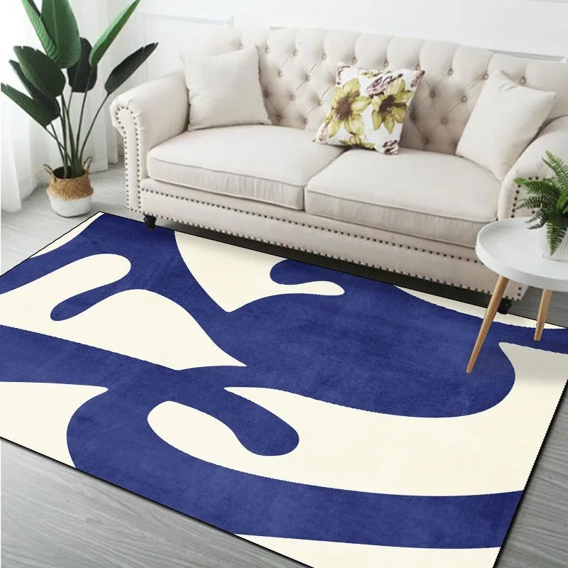 Simple Modern Rug Versatile Geometric Monochrome Black White Gray Klein Blue Carpet Floor Mat for Living Room Bedroom Home Décor